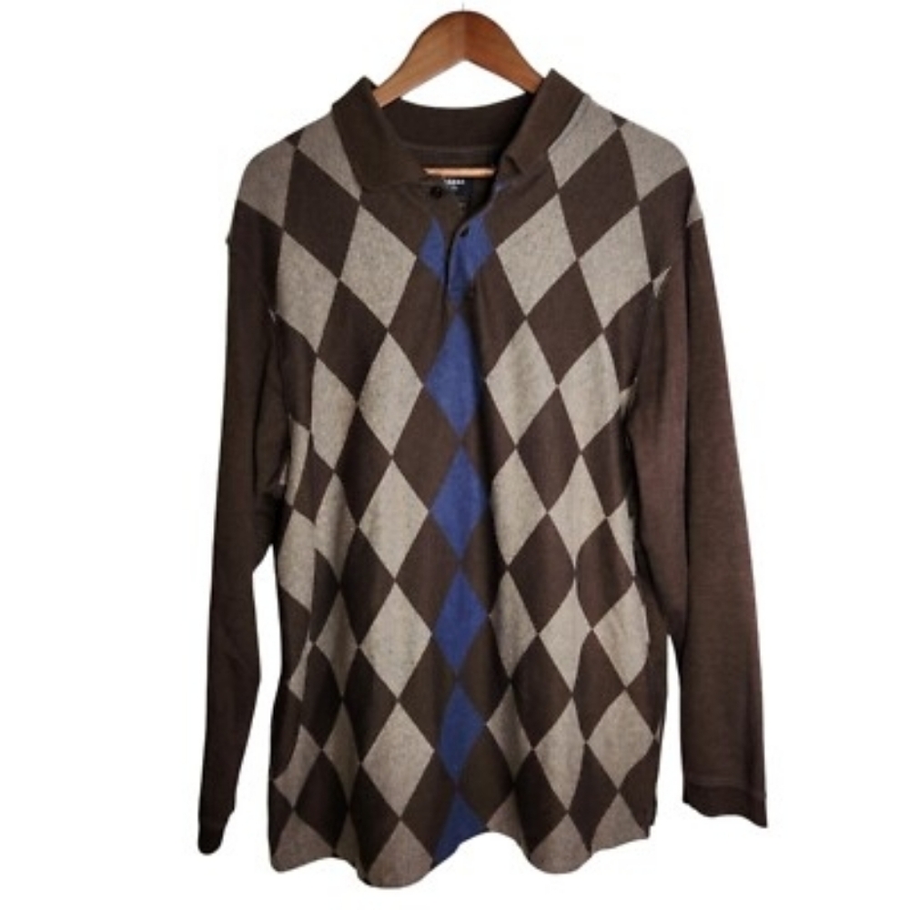 Haggar Men's Argyle Sweater - Brown and Blue